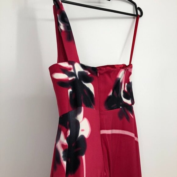 NWT Elie Tahari Farla Silk hot pink / chilli red 1 shoulder floral  dress size 4 - Picture 12 of 15